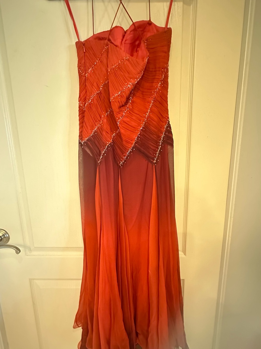 Strapless Red Ombre Beaded Evening Dress - Picture 4 of 4